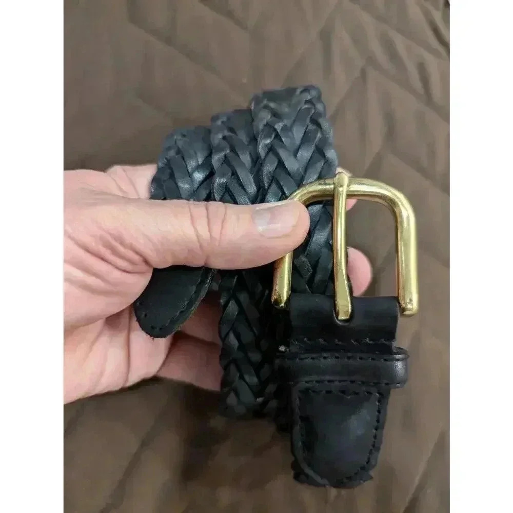 Black braided leather belt w/brass buckle size (L) 36"